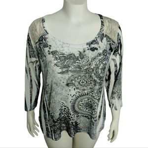 Y2K Vanilla Sugar Semi-Sheer Lace Studded Floral Top Women's XLarge Stretch